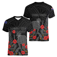 Personalised New Zealand ANZAC Day Women V-Neck T-Shirt Lest We Forget Soldier Memorial LT15 - Polynesian Pride