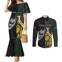 New Zealand and South Africa Rugby Custom Couples Matching Mermaid Dress and Long Sleeve Button Shirt Silver Fern With Springboks