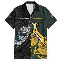 New Zealand and South Africa Rugby Custom Family Matching Off The Shoulder Long Sleeve Dress and Hawaiian Shirt Silver Fern With Springboks