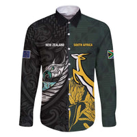 New Zealand and South Africa Rugby Custom Family Matching Off Shoulder Short Dress and Hawaiian Shirt Silver Fern With Springboks