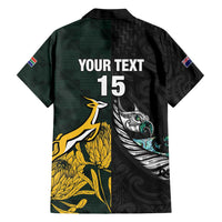 New Zealand and South Africa Rugby Custom Family Matching Short Sleeve Bodycon Dress and Hawaiian Shirt Silver Fern With Springboks