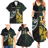 New Zealand and South Africa Rugby Custom Family Matching Summer Maxi Dress and Hawaiian Shirt Silver Fern With Springboks