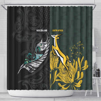 New Zealand and South Africa Rugby Shower Curtain Silver Fern With Springboks