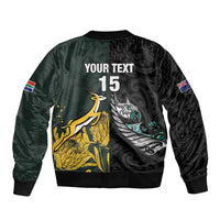 New Zealand and South Africa Rugby Custom Sleeve Zip Bomber Jacket Silver Fern With Springboks