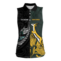 New Zealand and South Africa Rugby Custom Women Sleeveless Polo Shirt Silver Fern With Springboks