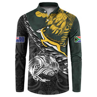 New Zealand and South Africa Rugby Personalised Button Sweatshirt Maori Kiwi With Springboks