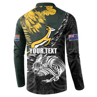 New Zealand and South Africa Rugby Personalised Button Sweatshirt Maori Kiwi With Springboks