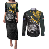 New Zealand and South Africa Rugby Personalised Couples Matching Puletasi and Long Sleeve Button Shirt Maori Kiwi With Springboks