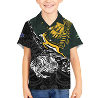 New Zealand and South Africa Rugby Personalised Family Matching Off The Shoulder Long Sleeve Dress and Hawaiian Shirt Maori Kiwi With Springboks