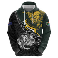 New Zealand and South Africa Rugby Personalised Hoodie Maori Kiwi With Springboks LT15 - Polynesian Pride