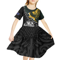 New Zealand and South Africa Rugby Personalised Kid Short Sleeve Dress Maori Kiwi With Springboks