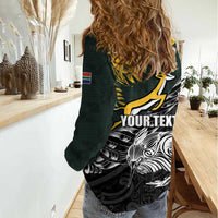 New Zealand and South Africa Rugby Personalised Women Casual Shirt Maori Kiwi With Springboks