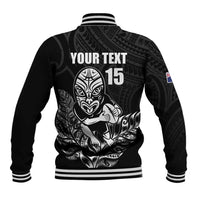 New Zealand Silver Fern Rugby Custom Baseball Jacket Maori Tiki Black Version LT15 - Polynesian Pride