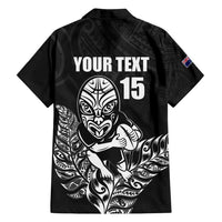 New Zealand Silver Fern Rugby Custom Family Matching Off Shoulder Maxi Dress and Hawaiian Shirt Maori Tiki Black Version