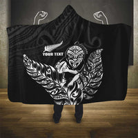 New Zealand Silver Fern Rugby Custom Hooded Blanket Maori Tiki Black Version