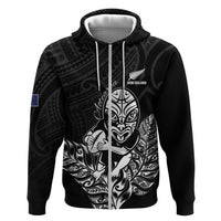 New Zealand Silver Fern Rugby Custom Hoodie Maori Tiki Black Version