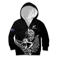 New Zealand Silver Fern Rugby Custom Kid Hoodie Maori Tiki Black Version