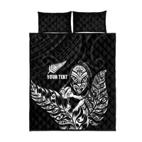 New Zealand Silver Fern Rugby Custom Quilt Bed Set Maori Tiki Black Version