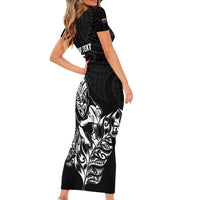 New Zealand Silver Fern Rugby Custom Short Sleeve Bodycon Dress Maori Tiki Black Version