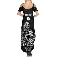 New Zealand Silver Fern Rugby Custom Summer Maxi Dress Maori Tiki Black Version