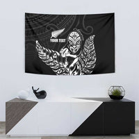 New Zealand Silver Fern Rugby Custom Tapestry Maori Tiki Black Version