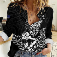 New Zealand Silver Fern Rugby Custom Women Casual Shirt Maori Tiki Black Version