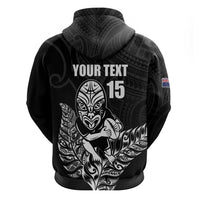 New Zealand Silver Fern Rugby Custom Zip Hoodie Maori Tiki Black Version