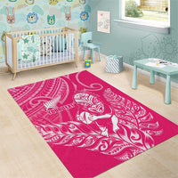 New Zealand Silver Fern Rugby Custom Area Rug Maori Tiki Pink Version
