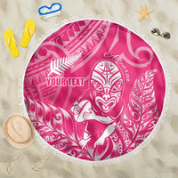 New Zealand Silver Fern Rugby Custom Beach Blanket Maori Tiki Pink Version