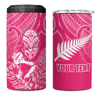 New Zealand Silver Fern Rugby Custom 4 in 1 Can Cooler Tumbler Maori Tiki Pink Version