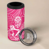 New Zealand Silver Fern Rugby Custom 4 in 1 Can Cooler Tumbler Maori Tiki Pink Version