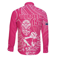 New Zealand Silver Fern Rugby Custom Family Matching Off The Shoulder Long Sleeve Dress and Hawaiian Shirt Maori Tiki Pink Version
