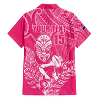 New Zealand Silver Fern Rugby Custom Family Matching Short Sleeve Bodycon Dress and Hawaiian Shirt Maori Tiki Pink Version