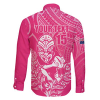 New Zealand Silver Fern Rugby Custom Family Matching Short Sleeve Bodycon Dress and Hawaiian Shirt Maori Tiki Pink Version