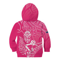 New Zealand Silver Fern Rugby Custom Kid Hoodie Maori Tiki Pink Version