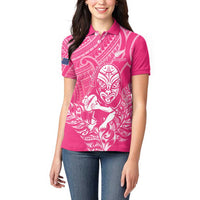 New Zealand Silver Fern Rugby Custom Women Polo Shirt Maori Tiki Pink Version