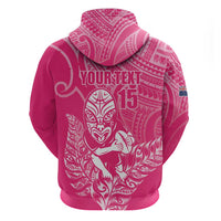 New Zealand Silver Fern Rugby Custom Zip Hoodie Maori Tiki Pink Version