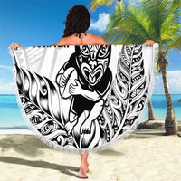 New Zealand Silver Fern Rugby Custom Beach Blanket Maori Tiki White Version