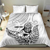 New Zealand Silver Fern Rugby Custom Bedding Set Maori Tiki White Version