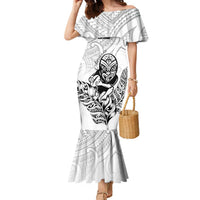 New Zealand Silver Fern Rugby Custom Family Matching Mermaid Dress and Hawaiian Shirt Maori Tiki White Version