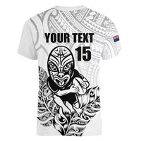 New Zealand Silver Fern Rugby Custom Women V-Neck T-Shirt Maori Tiki White Version