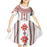 Bulgarian Embroidery Style Seamless Pattern Kid Short Sleeve Dress