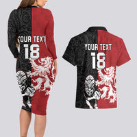 Custom British Lions New Zealand Couples Matching Long Sleeve Bodycon Dress and Hawaiian Shirt Unique Style LT18 - Polynesian Pride