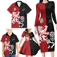 Custom British Lions New Zealand Family Matching Long Sleeve Bodycon Dress and Hawaiian Shirt Unique Style LT18 - Polynesian Pride