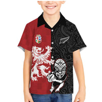 Custom British Lions New Zealand Family Matching Mermaid Dress and Hawaiian Shirt Unique Style LT18 Son's Shirt Red - Polynesian Pride