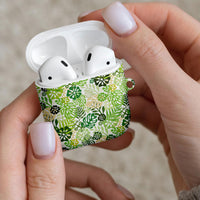 Green Aloha Hawaiian AirPods Case Monstera Hibiscus Tropical Pattern