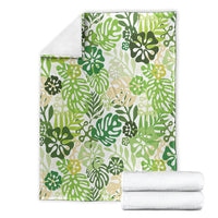 Green Aloha Hawaiian Blanket Monstera Hibiscus Tropical Pattern