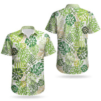 Green Aloha Hawaiian Couples Matching Summer Maxi Dress and Hawaiian Shirt Monstera Hibiscus Tropical Pattern