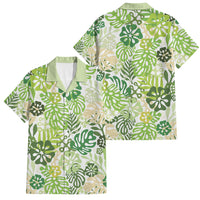 Green Aloha Hawaiian Family Matching Off The Shoulder Long Sleeve Dress and Hawaiian Shirt Monstera Hibiscus Tropical Pattern