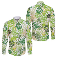 Green Aloha Hawaiian Family Matching Summer Maxi Dress and Hawaiian Shirt Monstera Hibiscus Tropical Pattern